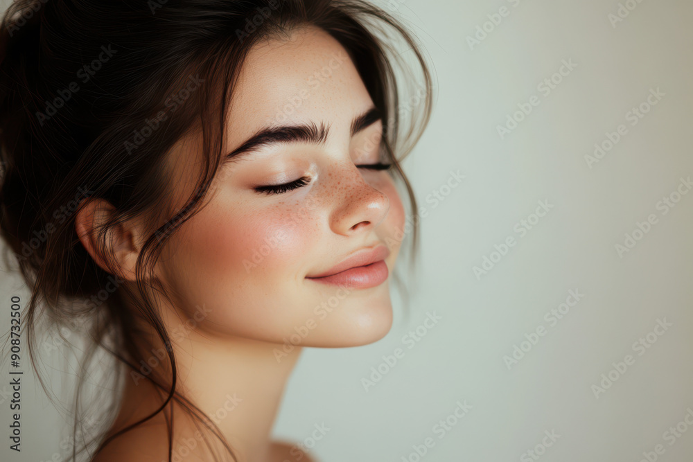 A close up of a girl's face with her eyes closed A close up of a girl's face with her eyes closed