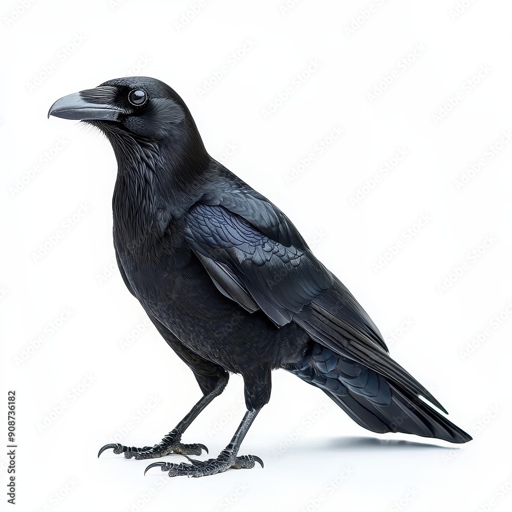 Australian Raven Standing Against White Background in Natural Habitat Australian Raven Standing Against White Background in Natural Habitat