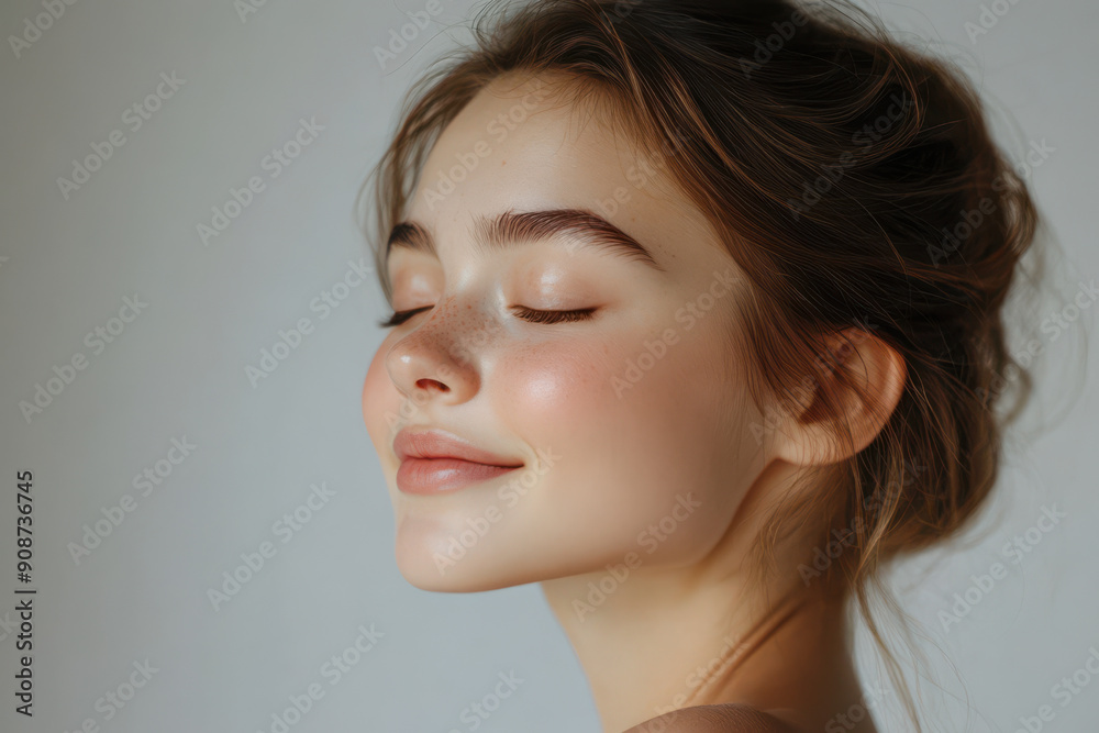 A close up of a girl's face with her eyes closed A close up of a girl's face with her eyes closed