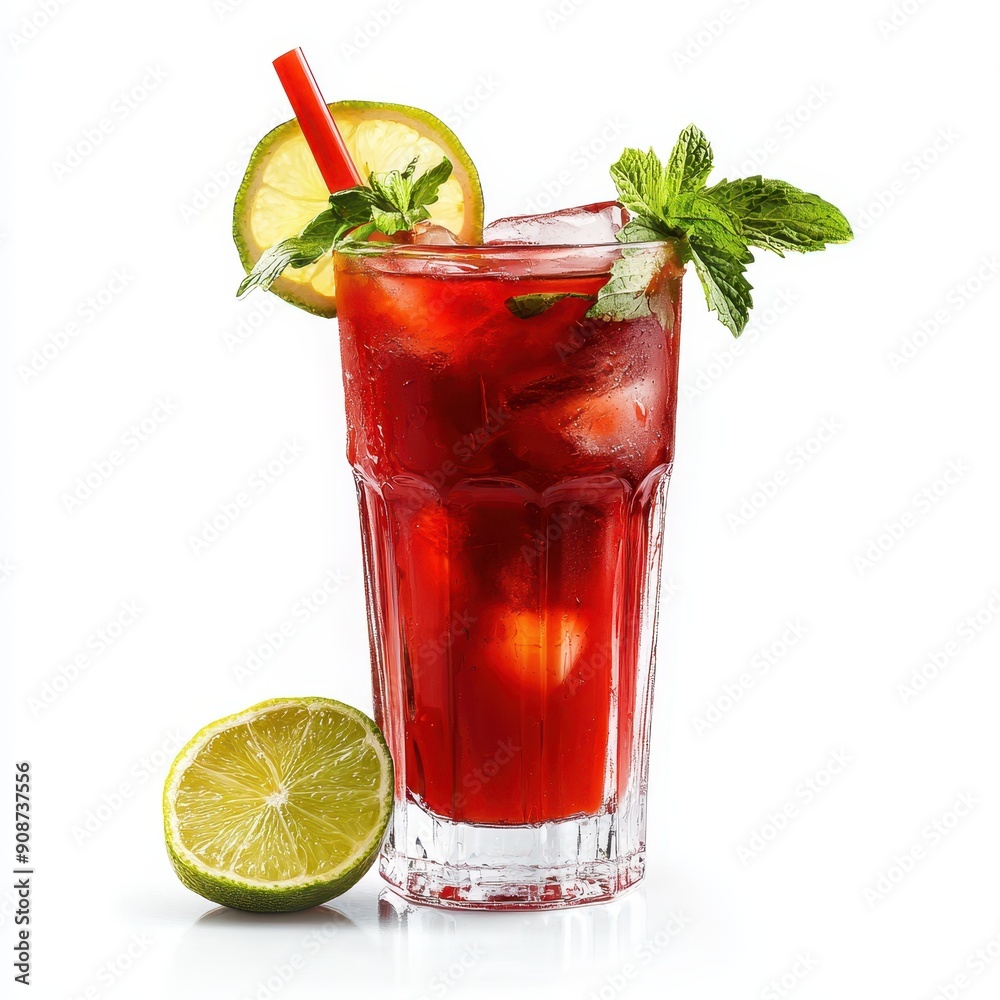 Refreshing Bloody Mary Cocktail Garnished With Lime and Mint Refreshing Bloody Mary Cocktail Garnished With Lime and Mint