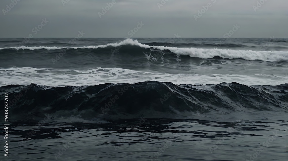 Fototapeta premium Abstract background black waves of liquid on gray background illustration, 3d design for representation and graphical purposes