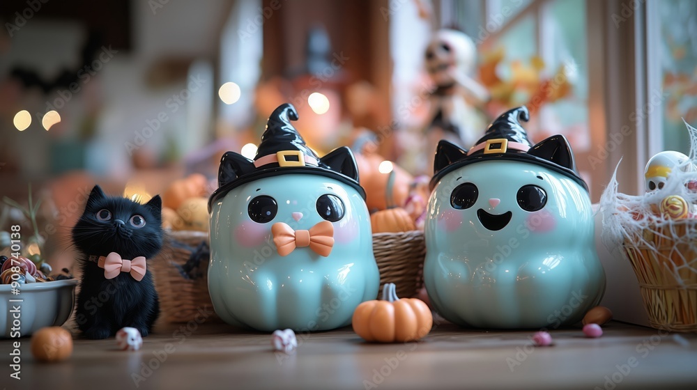 Obraz premium Cute Halloween with whimsical ghoulish decorations