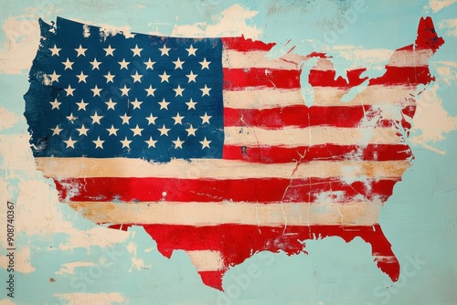 American flag covering the united states map shape
