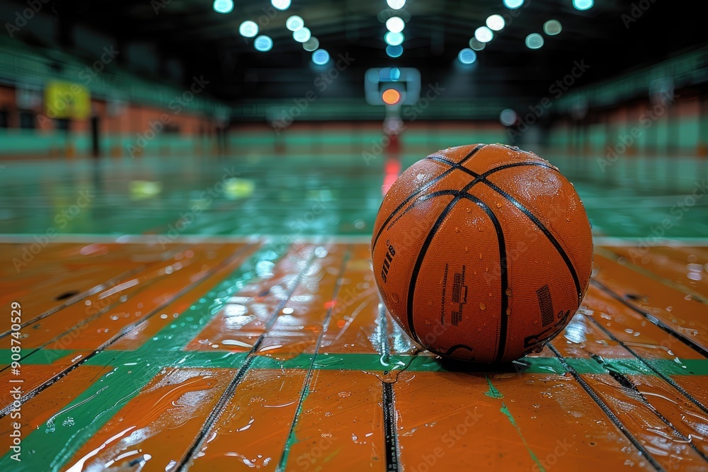 Wet Basketball on a Wet Indoor Court