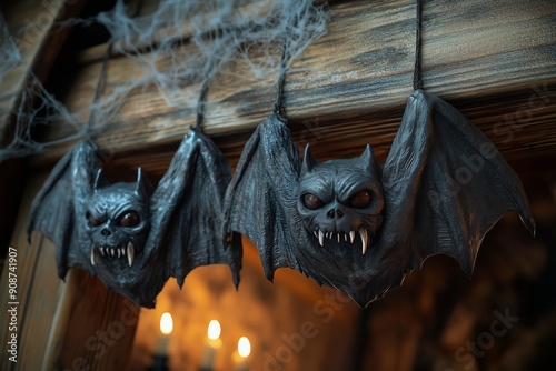 Ghoulish garlands featuring spiders and bats for Halloween