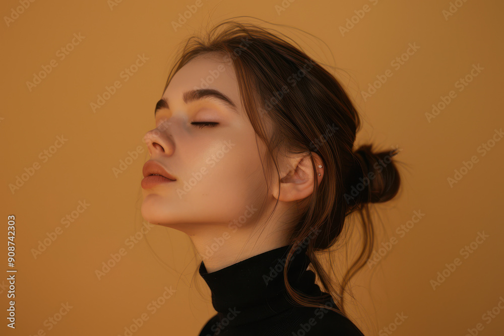 A close up of a girl's face with her eyes closed