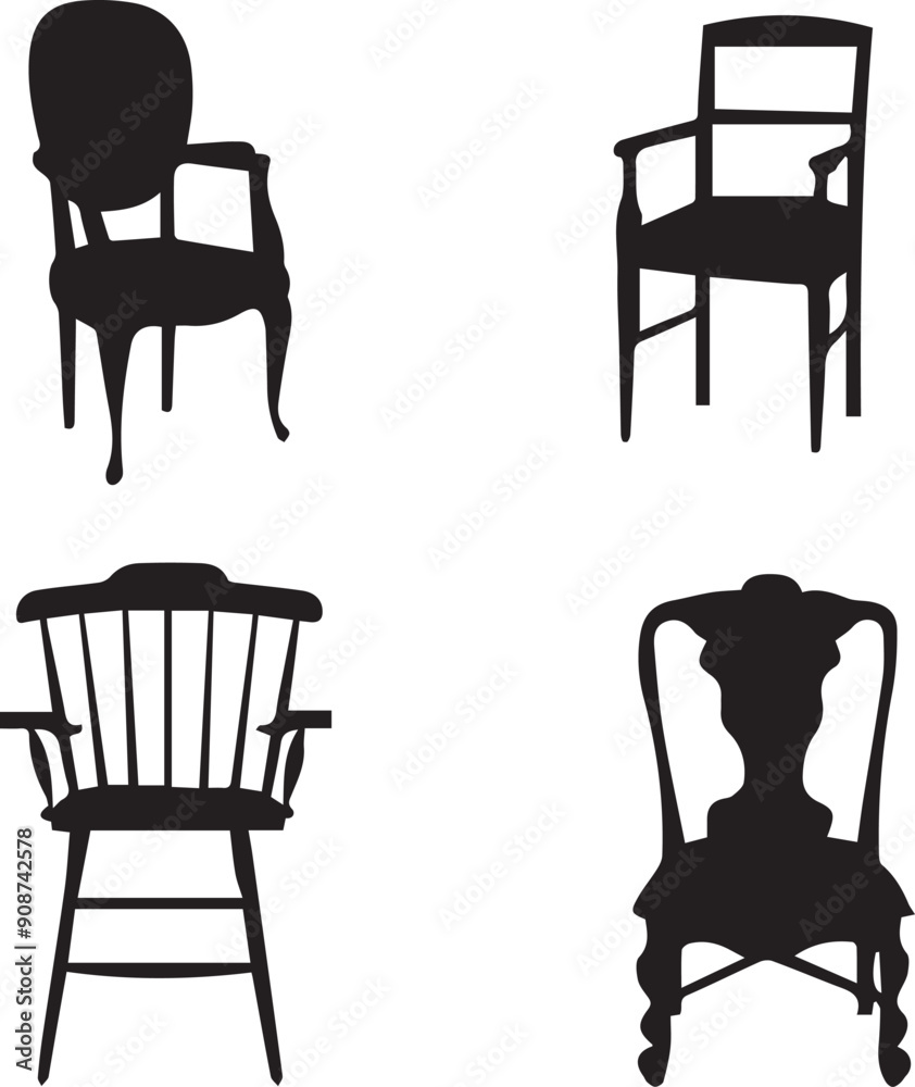 Set of chairs Silhouette Vector