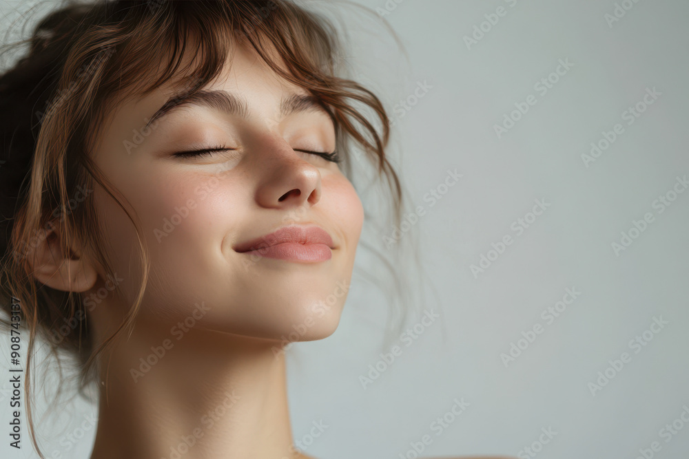 A close up of a girl's face with her eyes closed A close up of a girl's face with her eyes closed