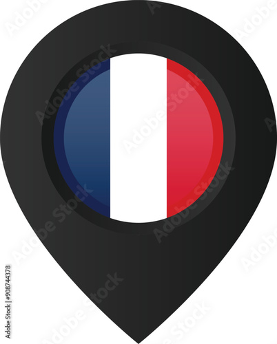 Free Download Geolocation pin with French flag on it. Black location pin marker on transparent background. Vector pin icon, EPS10 - GFXLoad