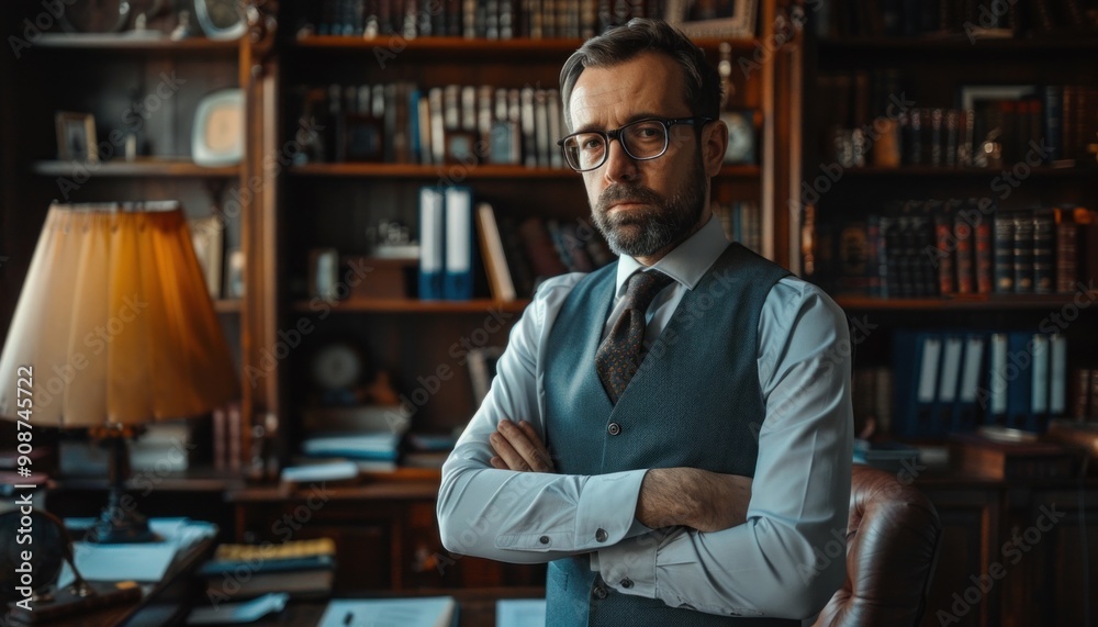 Confident lawyer in classic law library Confident lawyer in classic law library
