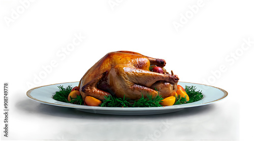 Obraz na płótnie Delicious roasted turkey, thanksgiving food, easter cuisine, meat on the plate isolated on transparent background w salonie