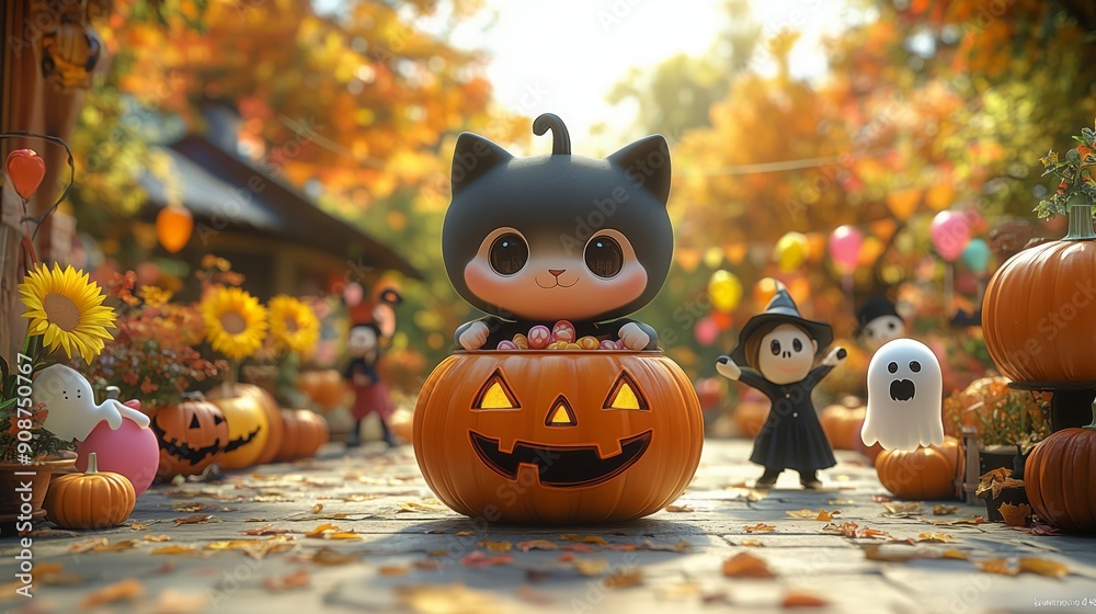 Naklejka premium Whimsical Halloween with cute ghoulish touches