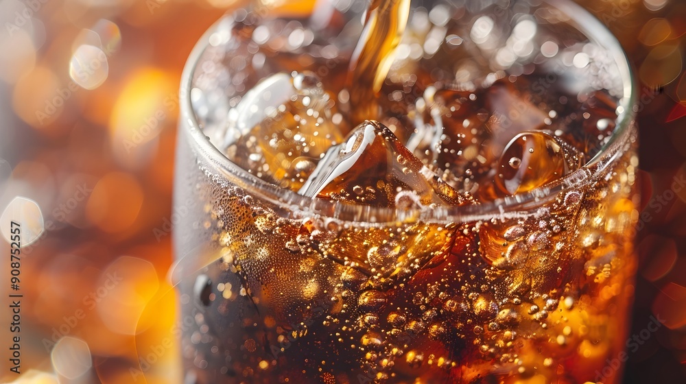 Closeup of Pouring Soda with Bubbly Fizzy Texture and Golden Amber Hues Closeup of Pouring Soda with Bubbly Fizzy Texture and Golden Amber Hues