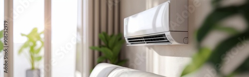 Air conditioning on the wall in the bright interior of the living room