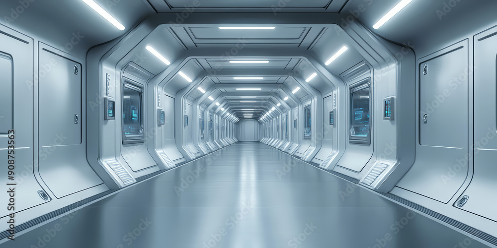 Futuristic Sci-Fi corridor with lighting, featuring sleek metallic walls and advanced technology. Futuristic Sci-Fi corridor with lighting, featuring sleek metallic walls and advanced technology.