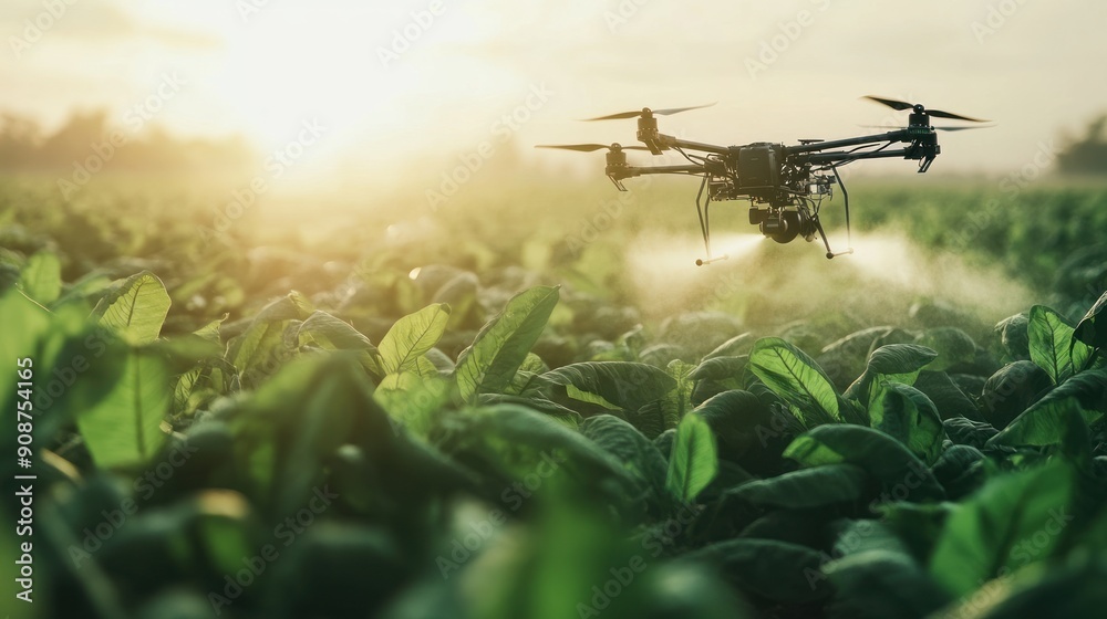 Drones spray fertilizer on tobacco fields Drones spray fertilizer on tobacco fields