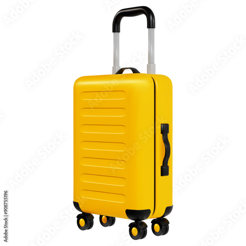 Yellow travel suitcase, cabin luggage. 3D realistic icon, travel concept. Vector illustration