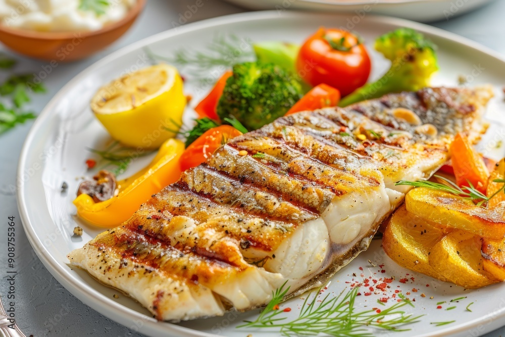 Freshly grilled fish served with a side of steamed vegetables, promoting a balanced and healthy diet. Freshly grilled fish served with a side of steamed vegetables, promoting a balanced and healthy diet.