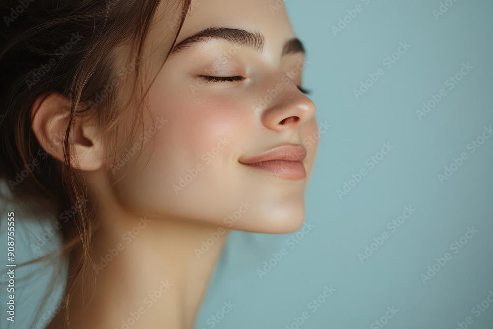 A close up of a girl's face with her eyes closed A close up of a girl's face with her eyes closed