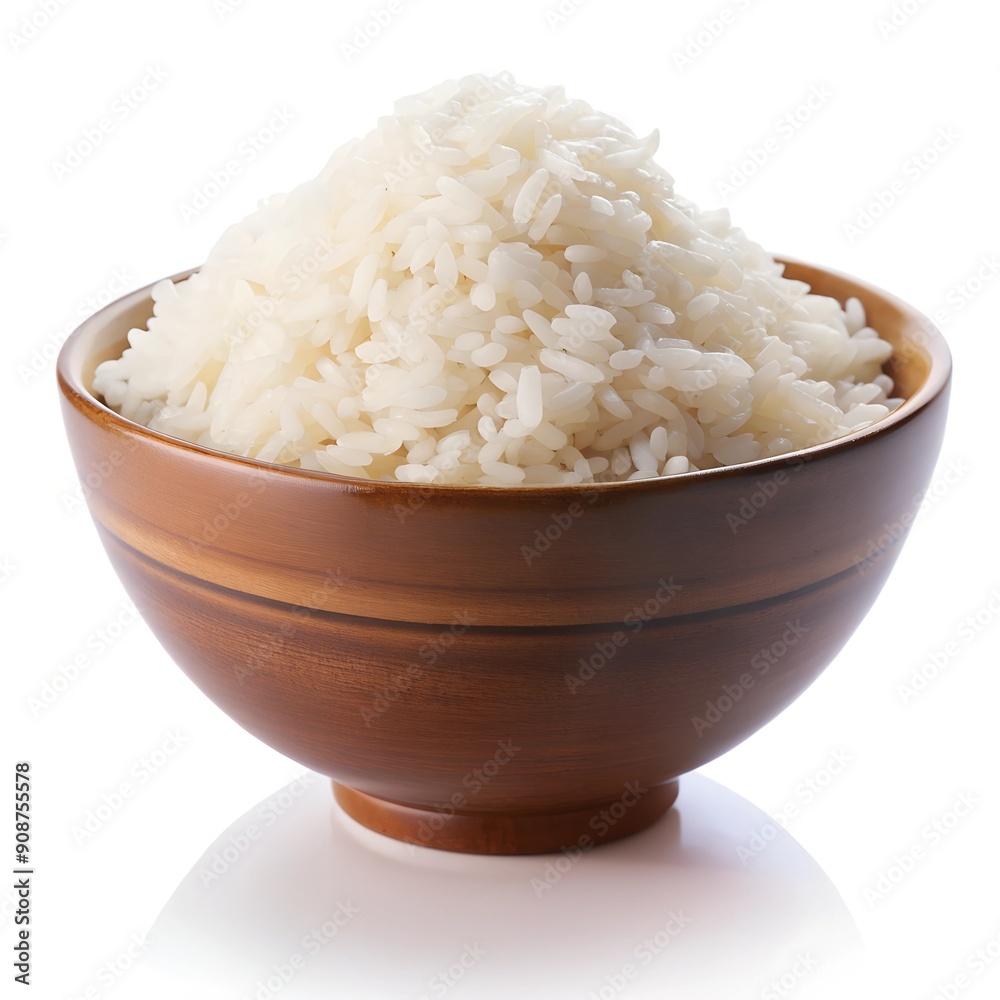 Bowl of cooked white rice, simple Asian cuisine, isolated on white background Bowl of cooked white rice, simple Asian cuisine, isolated on white background