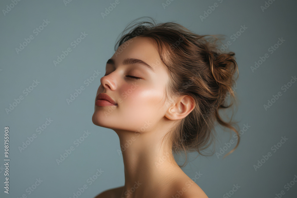A close up of a girl's face with her eyes closed
