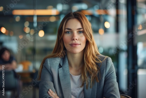 Businesswoman confidently presenting a proposal to investors, showcasing her successful business acumen.