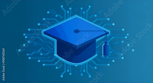 Animated graduation cap icon, school, science, business, cyber.