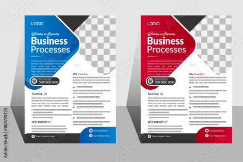 Business flyer design template vector, Leaflet presentation. A bundle of 2 templates of Red and Blue color a4 size flyer template