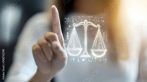 woman touch legal scales on virtual screen