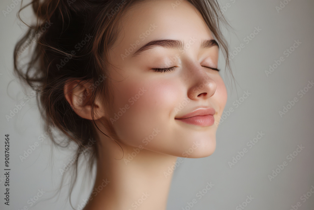 A close up of a girl's face with her eyes closed A close up of a girl's face with her eyes closed