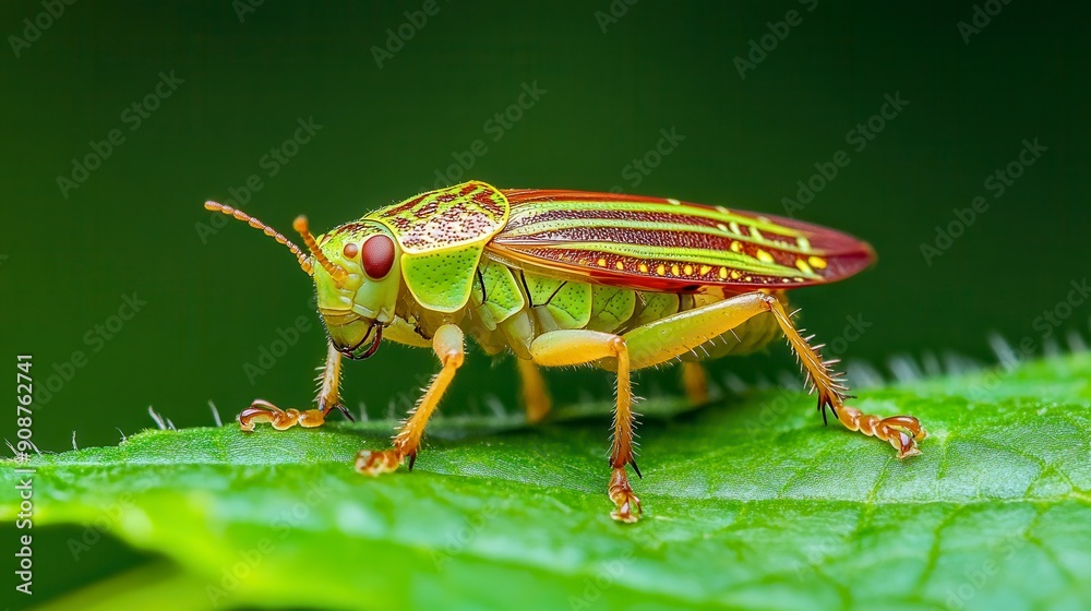 Vibrant Insect, Close-up of colorful insect on green leaf, Detailed macro. Vibrant Insect, Close-up of colorful insect on green leaf, Detailed macro.
