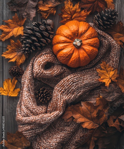 Autumn Warmth: Pumpkin and Knit Scarf photo