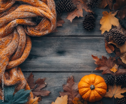 Autumn Warmth: Pumpkin and Knit Scarf photo