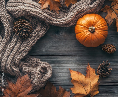 Autumn Warmth: Pumpkin and Knit Scarf photo