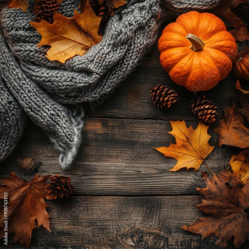 Autumn Warmth: Pumpkin and Knit Scarf photo