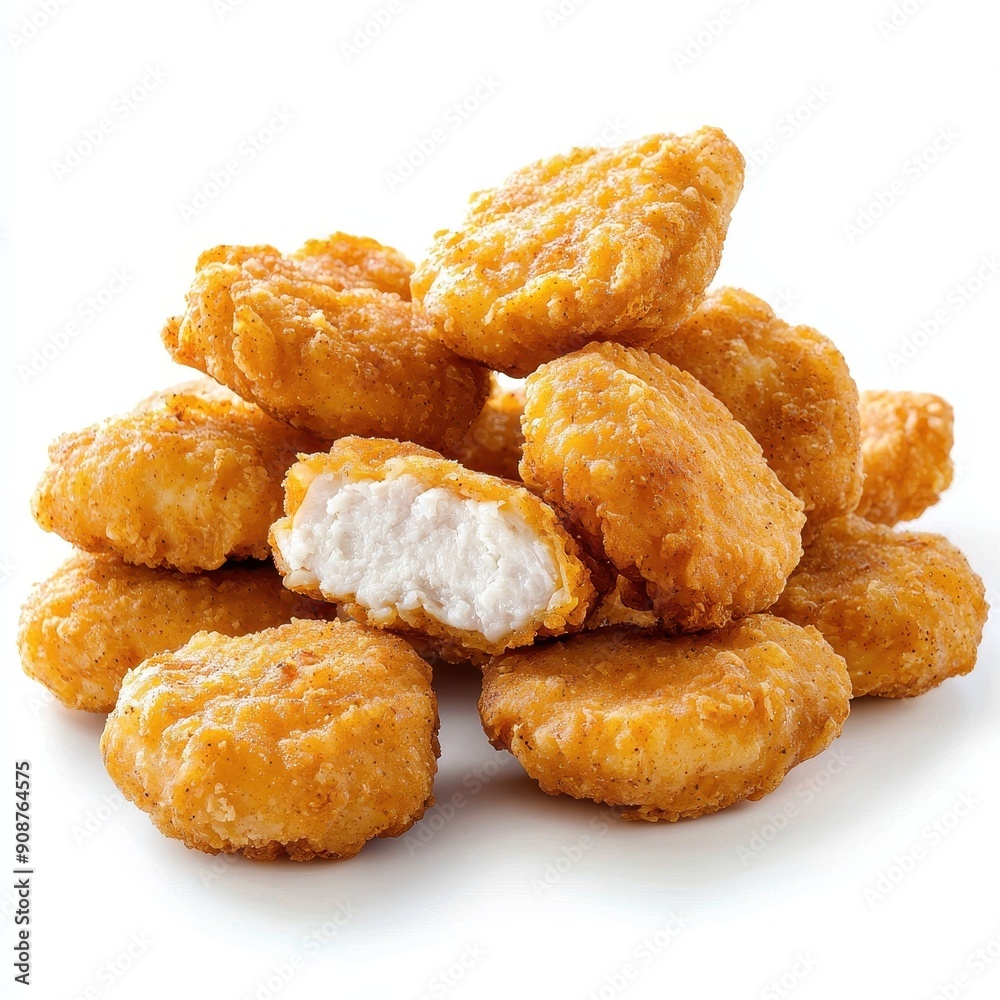 Delicious Chicken Nuggets Piled on White Background for Tasty Snacking Delicious Chicken Nuggets Piled on White Background for Tasty Snacking