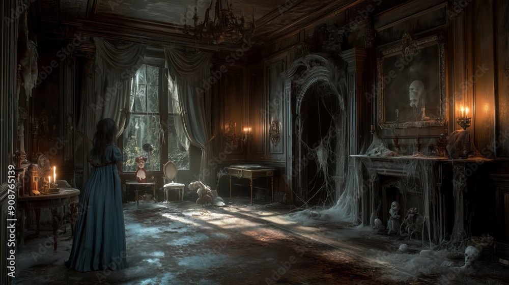 Victorian mansion with haunted atmosphere and spooky elements Victorian mansion with haunted atmosphere and spooky elements