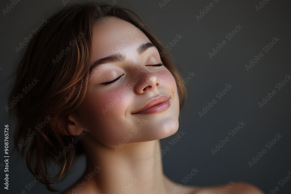 A close up of a girl's face with her eyes closed A close up of a girl's face with her eyes closed