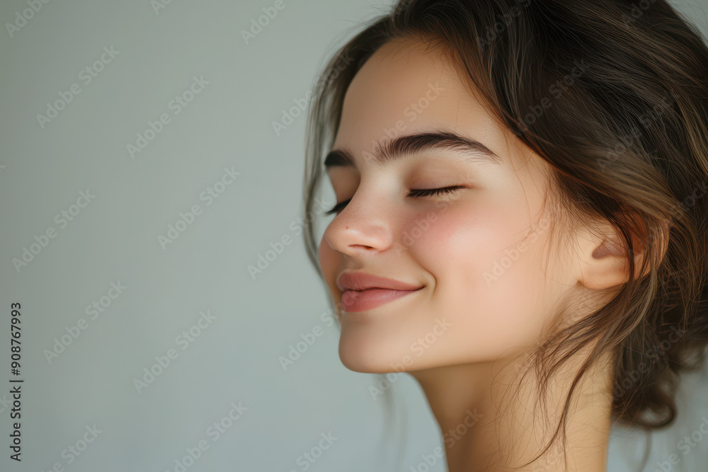 A close up of a girl's face with her eyes closed A close up of a girl's face with her eyes closed