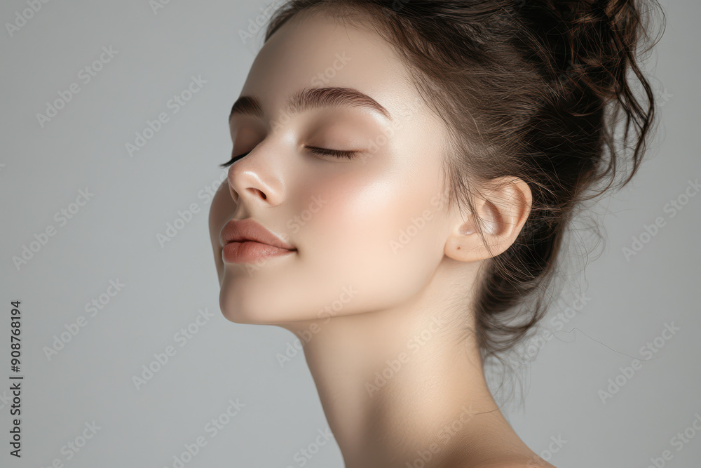 A close up of a girl's face with her eyes closed A close up of a girl's face with her eyes closed