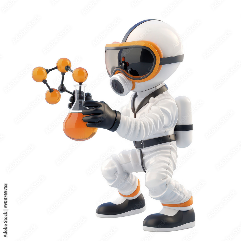 A cartoon scientist character in a spacesuit conducting an experiment with a flask and molecular model, representing innovation and research , PNG , transparent background A cartoon scientist character in a spacesuit conducting an experiment with a flask and molecular model, representing innovation and research , PNG , transparent background