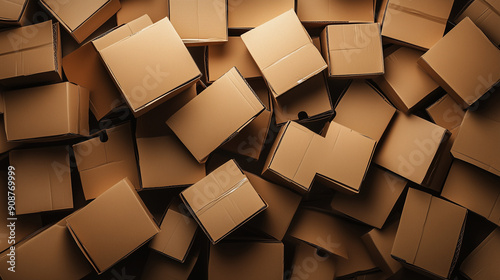 top view of many returned online order cardboard boxes concept of returning parcel