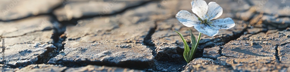 one flower grows in dry soil. Selective focus one flower grows in dry soil. Selective focus