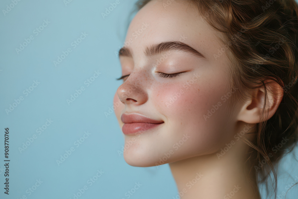 A close up of a girl's face with her eyes closed A close up of a girl's face with her eyes closed
