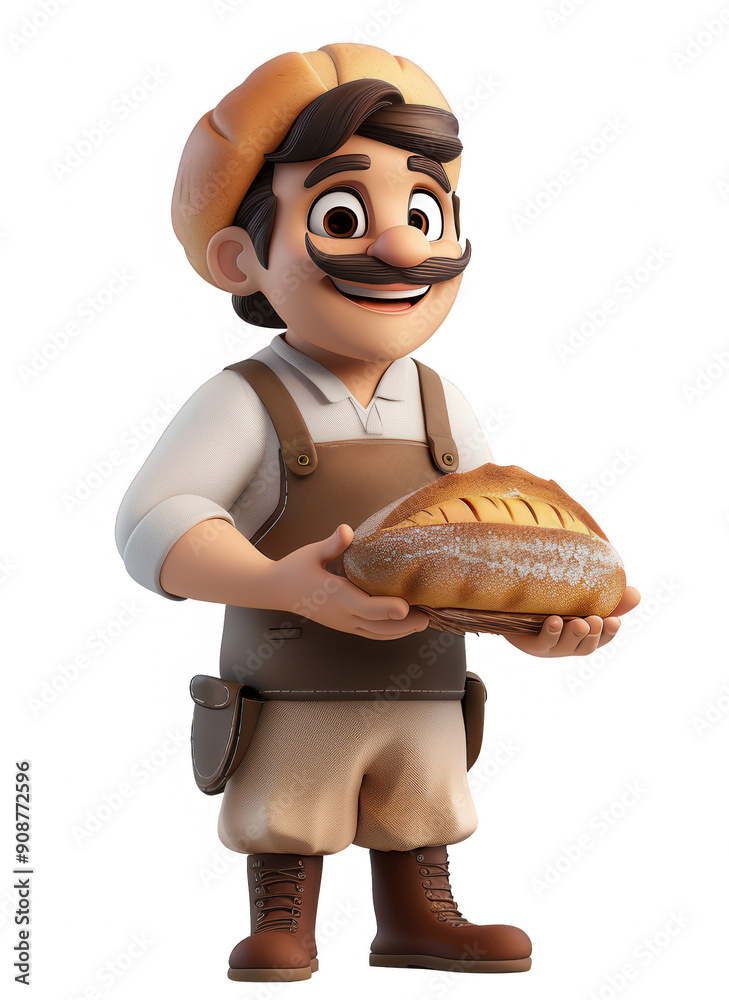 Charming baker holding a freshly baked bread loaf, showcasing a warm smile and traditional attire, perfect for food-related themes , PNG , transparent background Charming baker holding a freshly baked bread loaf, showcasing a warm smile and traditional attire, perfect for food-related themes , PNG , transparent background