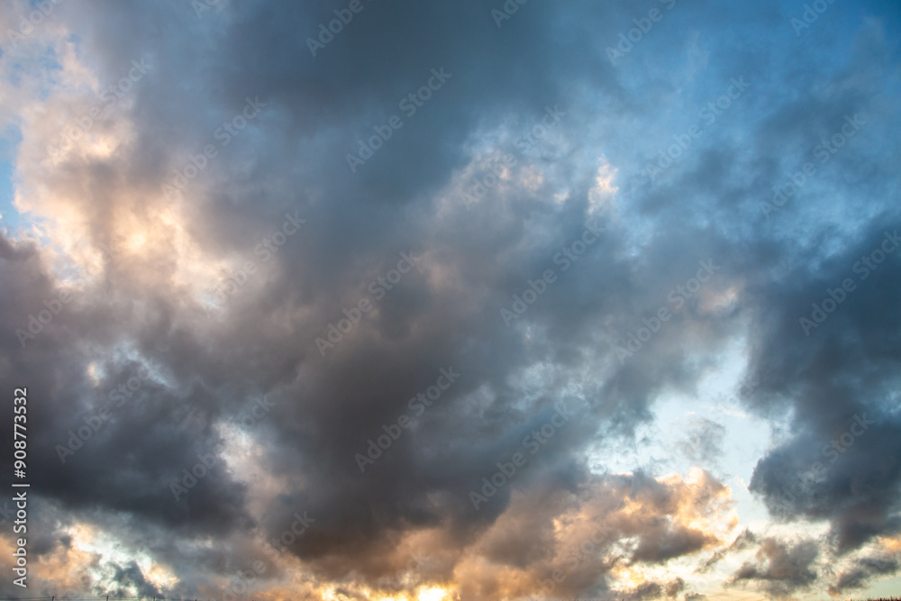 Dramatic Colorful Sunset Sky . Clouds with Sunrays. Cloudscape Nature Background. Panorama Dramatic Colorful Sunset Sky . Clouds with Sunrays. Cloudscape Nature Background. Panorama