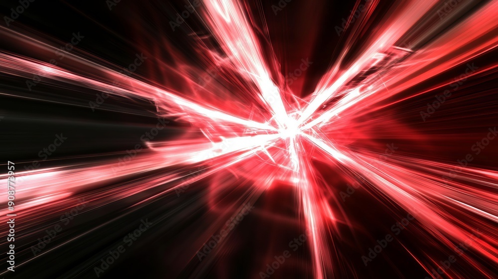 Red and white lightbeams cross in the darkness, creating a vibrant abstract background. Red and white lightbeams cross in the darkness, creating a vibrant abstract background.