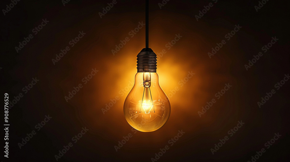 Glow of Optimism: Single Light Bulb in Dark Room Glow of Optimism: Single Light Bulb in Dark Room