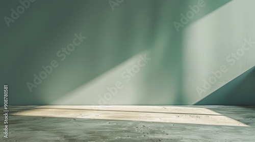 A close-up shot of an empty desk , with soft shadows and highlights, set against a backdrop of a solid color wall, providing space for text or product display in the foreground photo