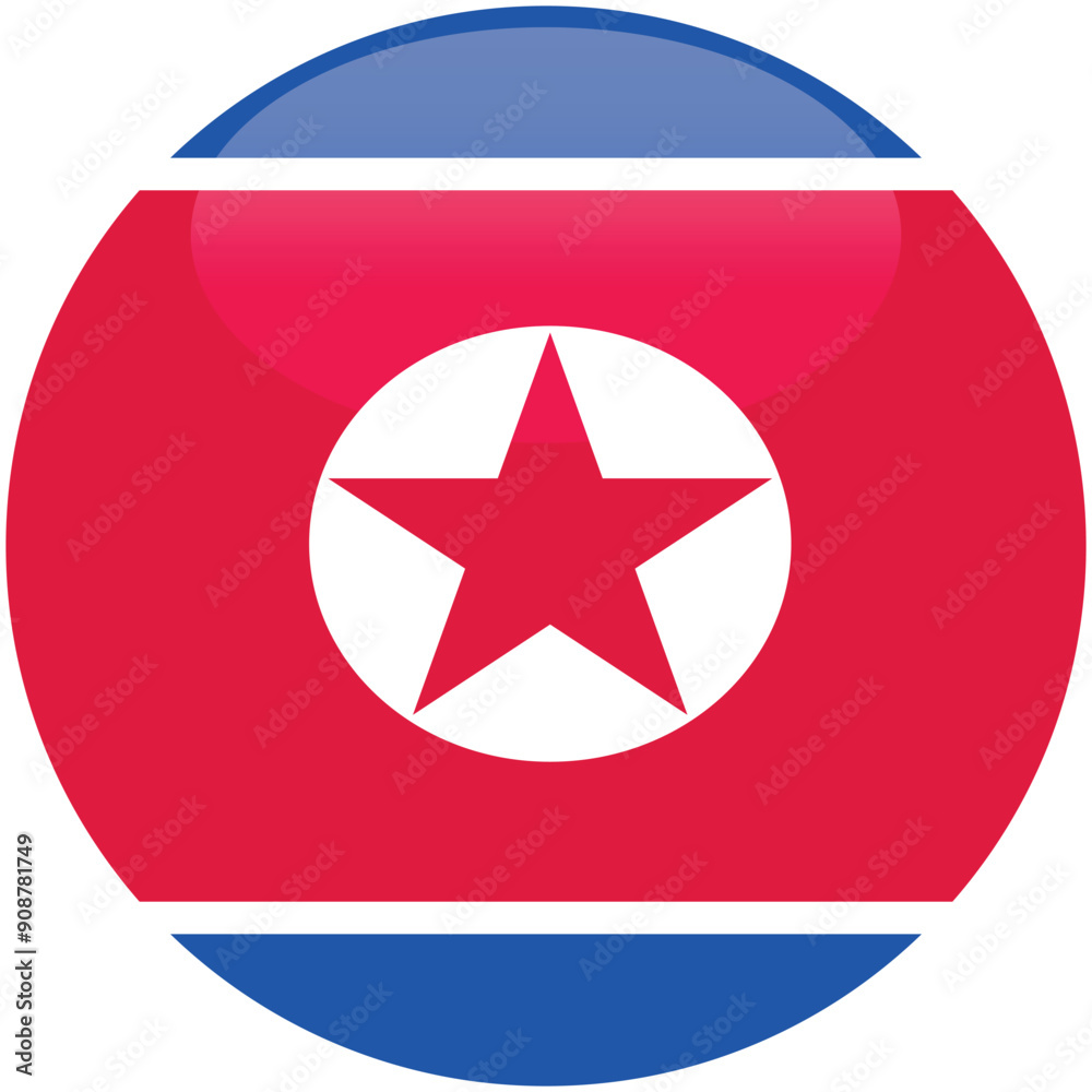 North Korea flag vector icon. Glossy round icon with flag of the North Korea on white background North Korea flag vector icon. Glossy round icon with flag of the North Korea on white background